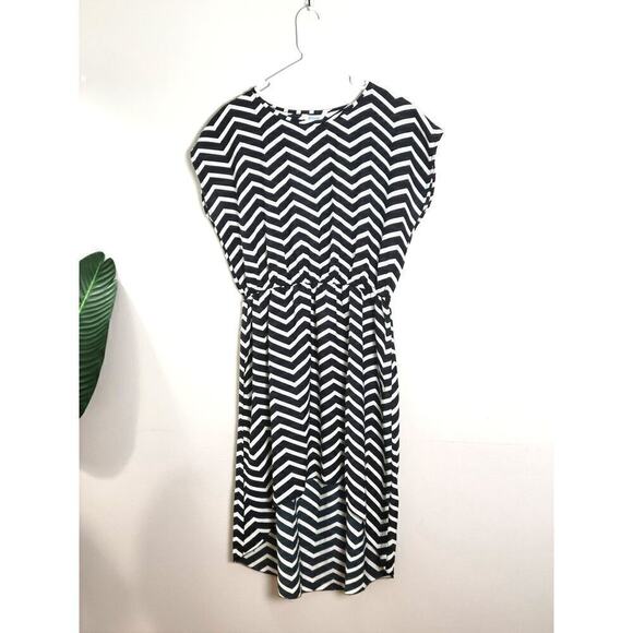 BLOOM Herringbone Hi-Low Fish Tail Summer Dress - Sz L/XL Striped Black & White - Picture 1 of 4
